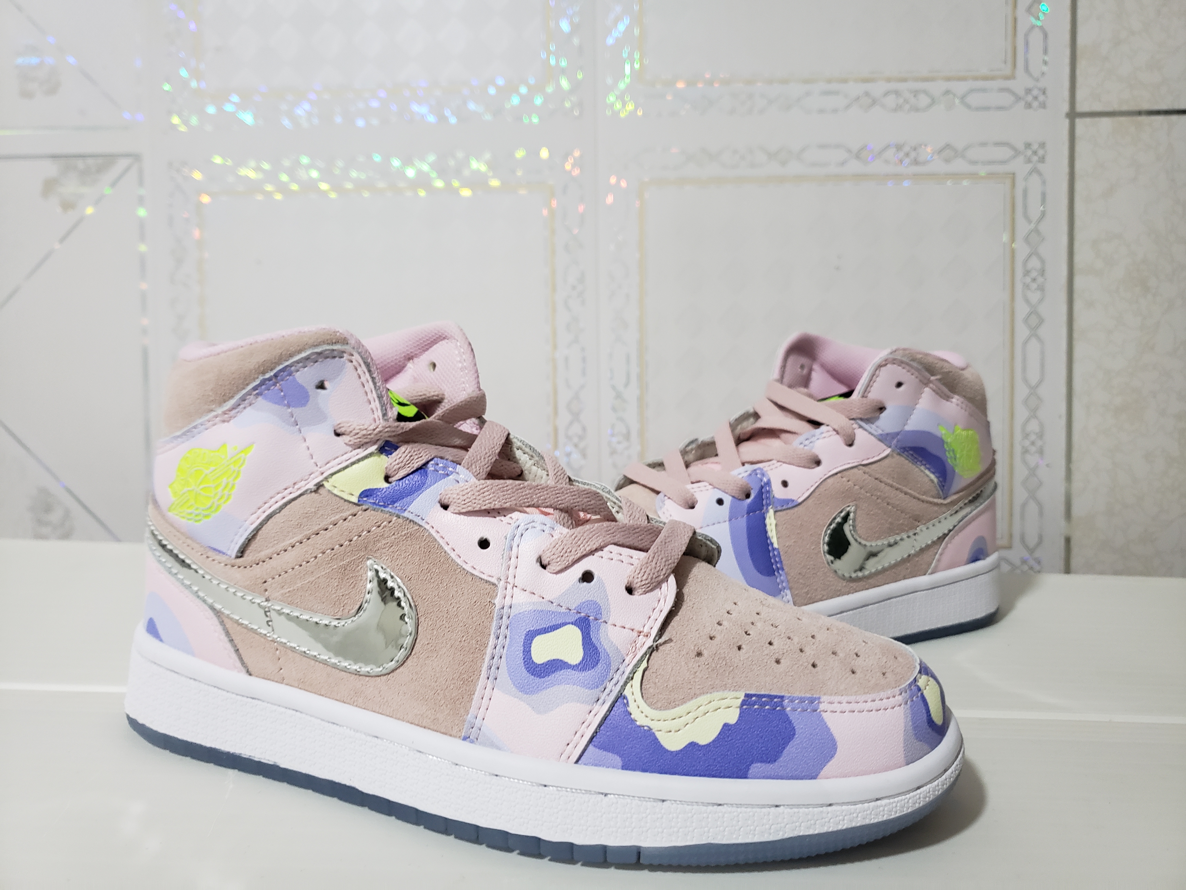 Women Air Jordan 1 Mid White Silver Purple Shoes - Click Image to Close